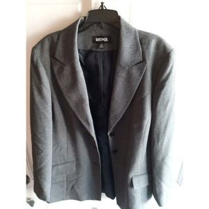 Sz 12 Kasper Women Gray Black Suit Jacket Blazer Pocket Button Collar‎ Pinstripe